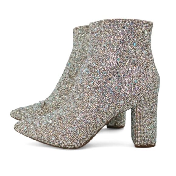 Betsey Johnson Size 8 Cady Rhinestones Embellished Block Heel Ankle Booties - Picture 3 of 15